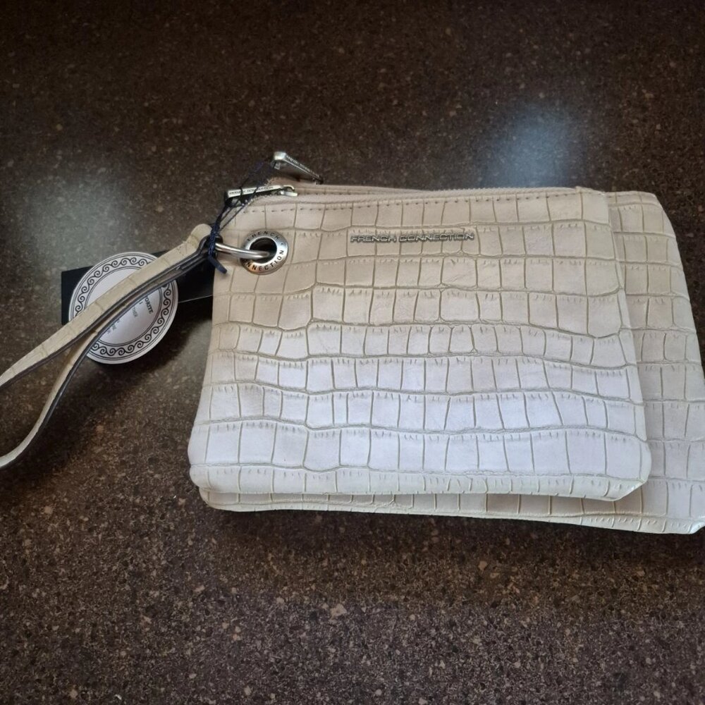 FRENCH CONNECTION Dale Croc Double Slim Pouches Wristlet NWT $48 MSRP neutral
